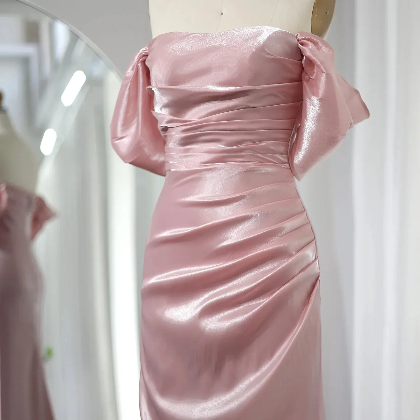 Elegant Off Shoulder Arabic Mermaid Beige Evening Dress SF001
