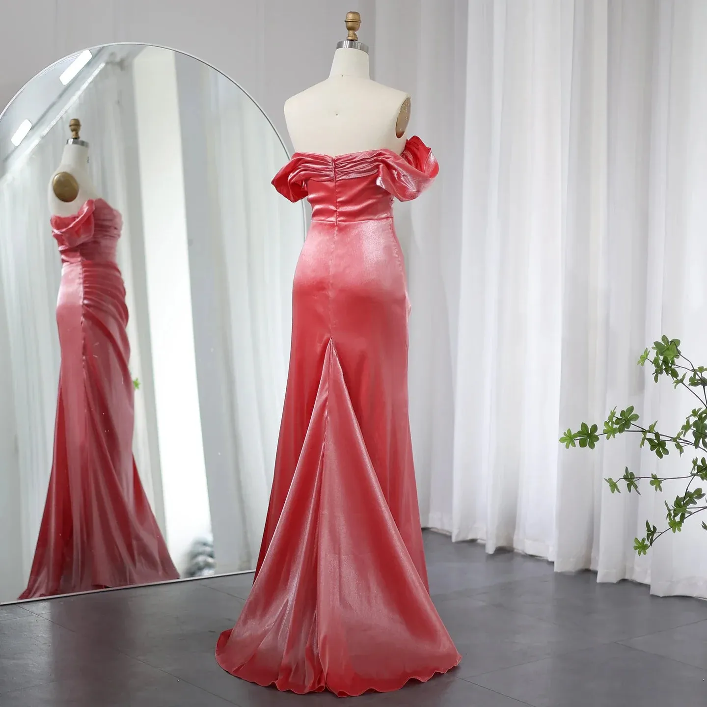 Elegant Off Shoulder Arabic Mermaid Beige Evening Dress SF001