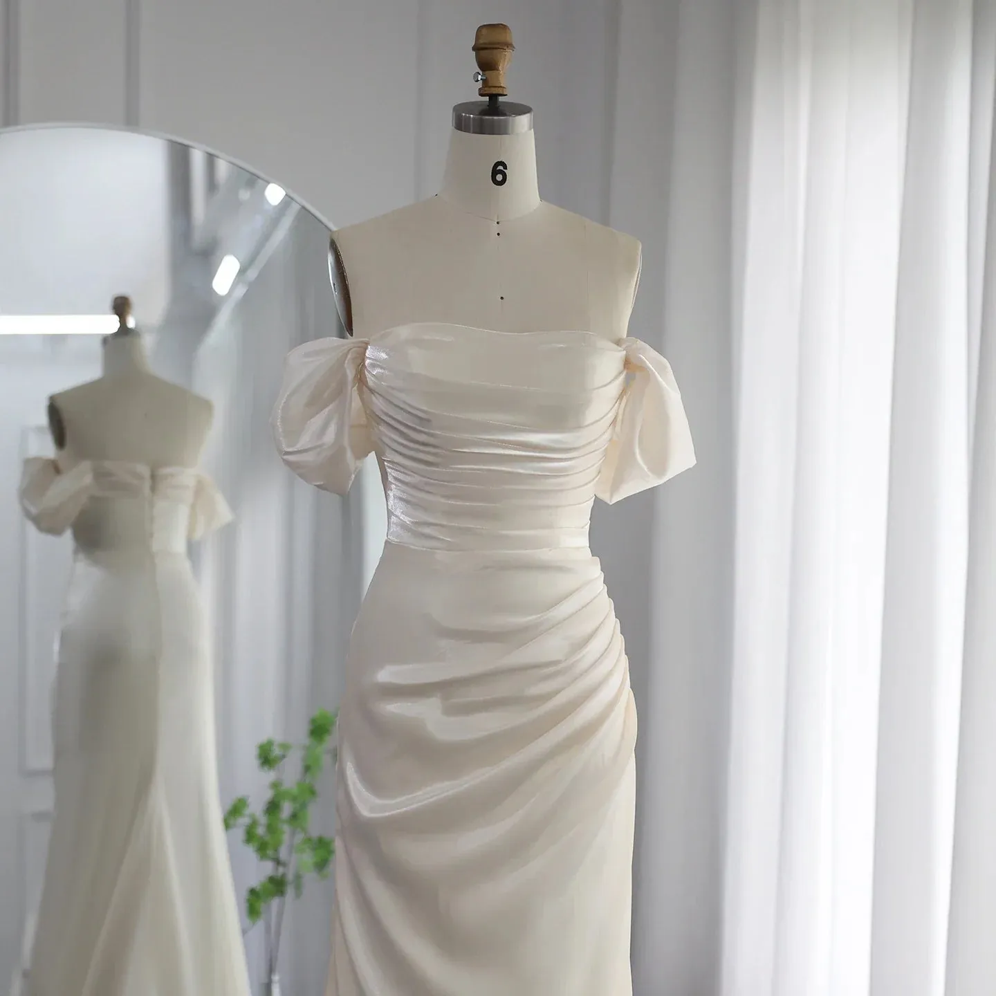 Elegant Off Shoulder Arabic Mermaid Beige Evening Dress SF001