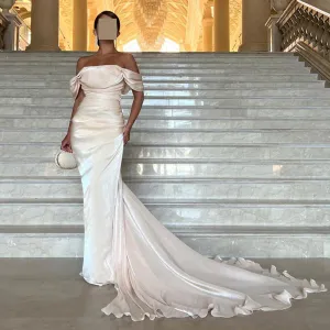 Elegant Off Shoulder Arabic Mermaid Beige Evening Dress SF001