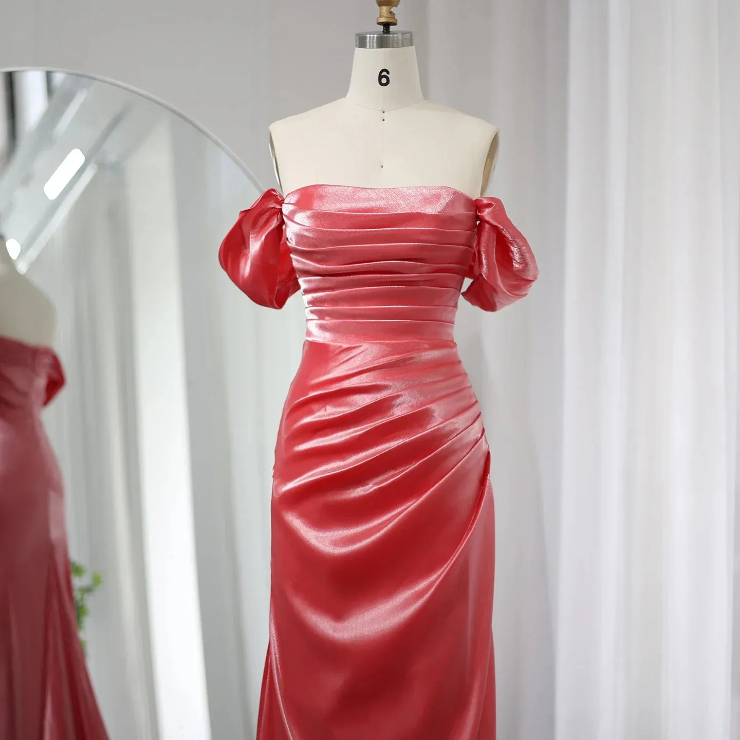 Elegant Off Shoulder Arabic Mermaid Beige Evening Dress SF001