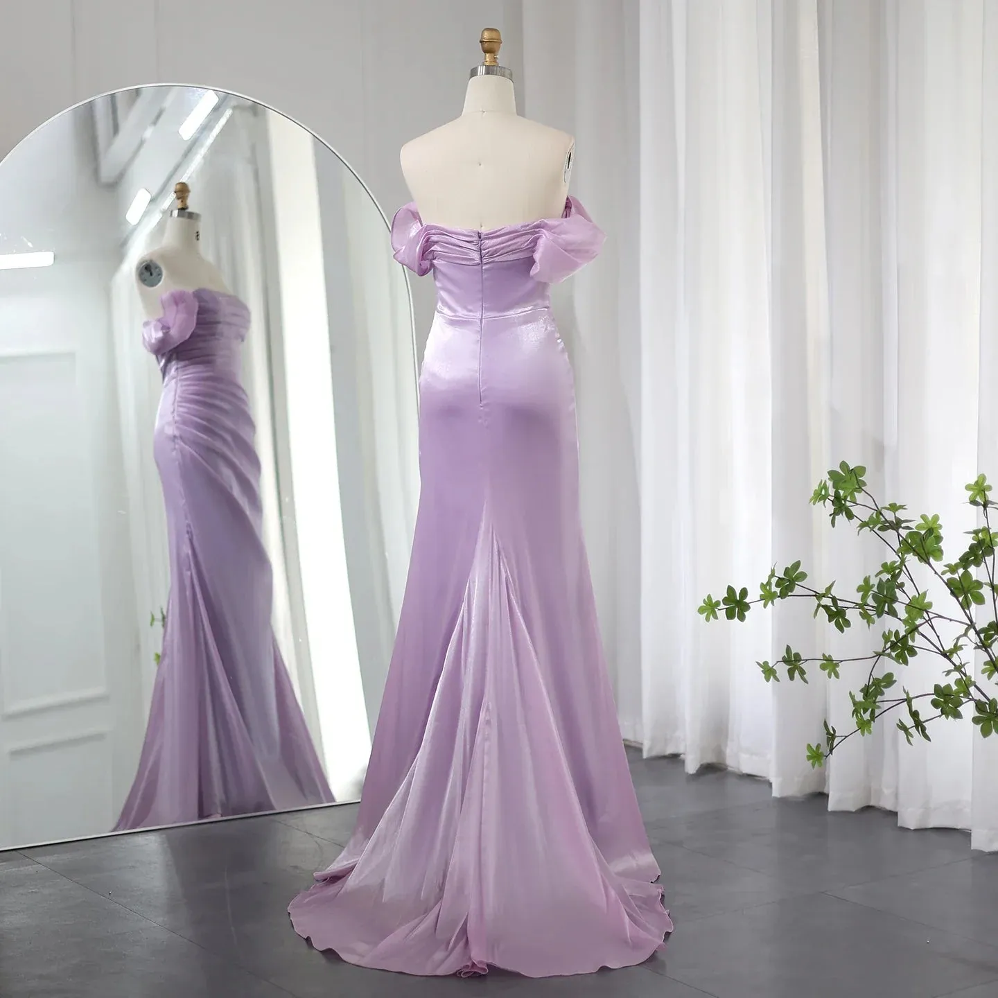 Elegant Off Shoulder Arabic Mermaid Beige Evening Dress SF001