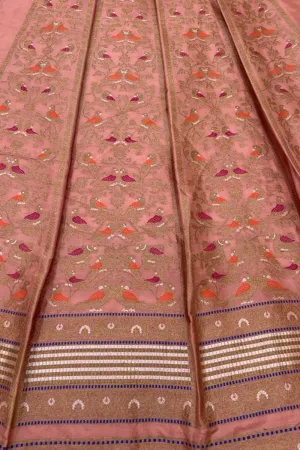 Elegant Peach Pure Silk Banarasi Lehenga Set