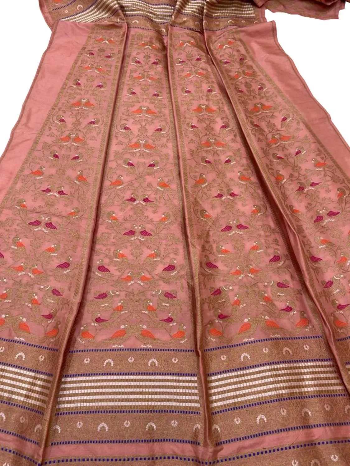 Elegant Peach Pure Silk Banarasi Lehenga Set