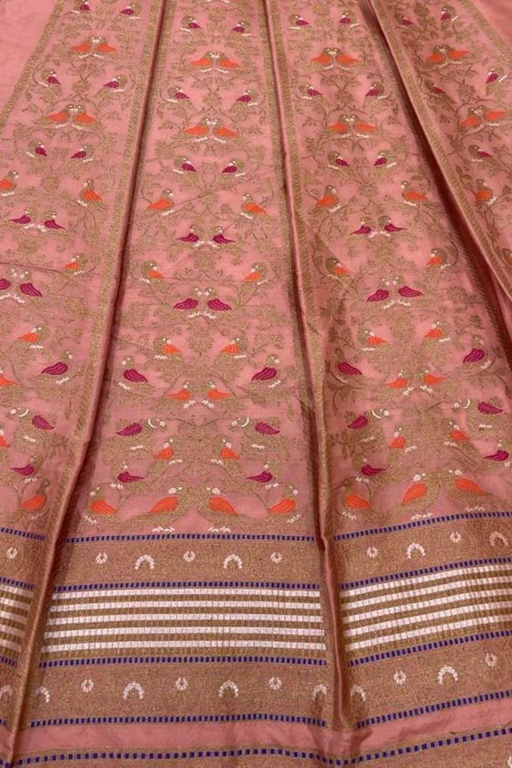 Elegant Peach Pure Silk Banarasi Lehenga Set