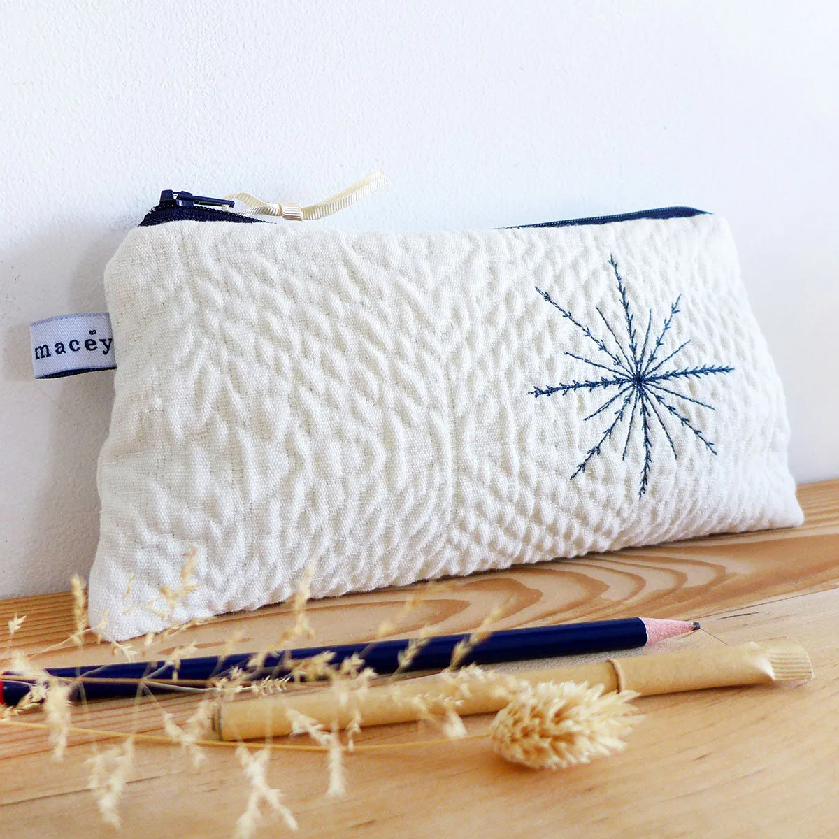 Embroidered Snowflake Quilted Long Pouch