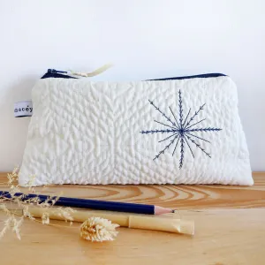 Embroidered Snowflake Quilted Long Pouch