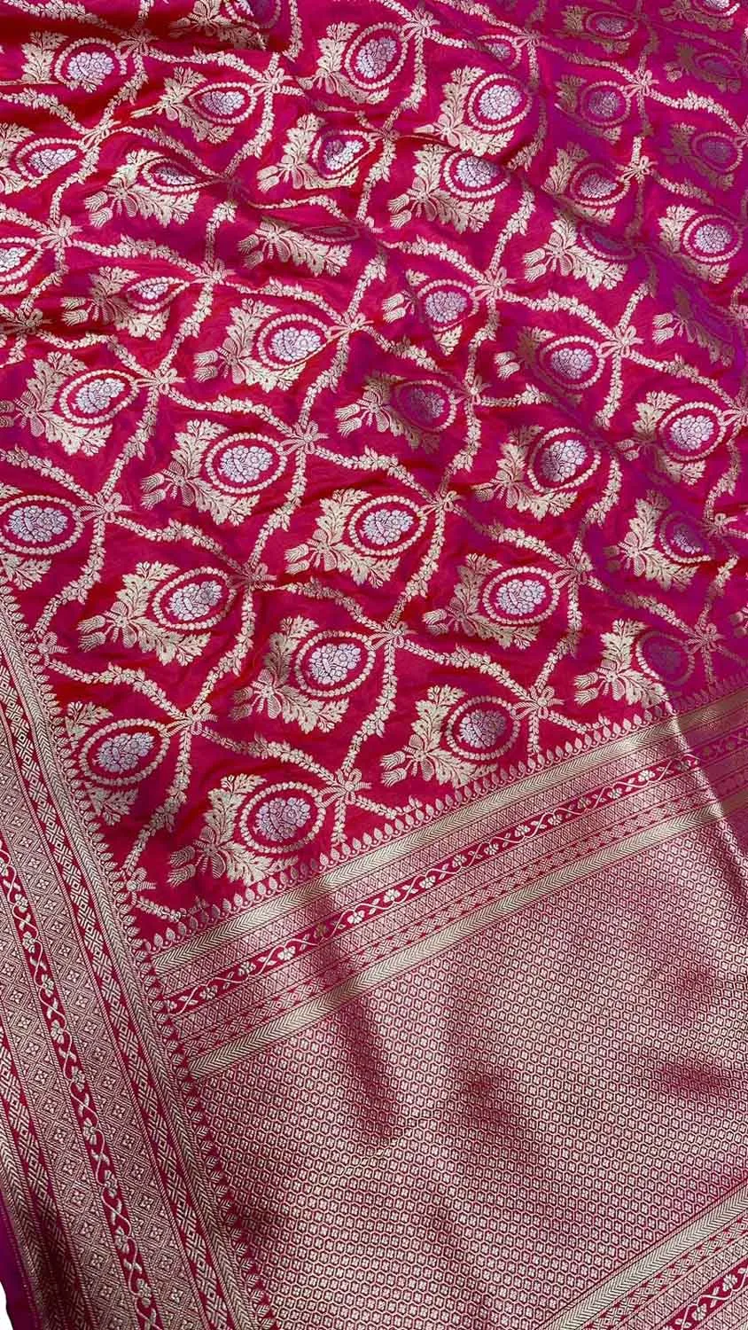Exquisite Pink Banarasi Katan Silk Handloom Dupatta