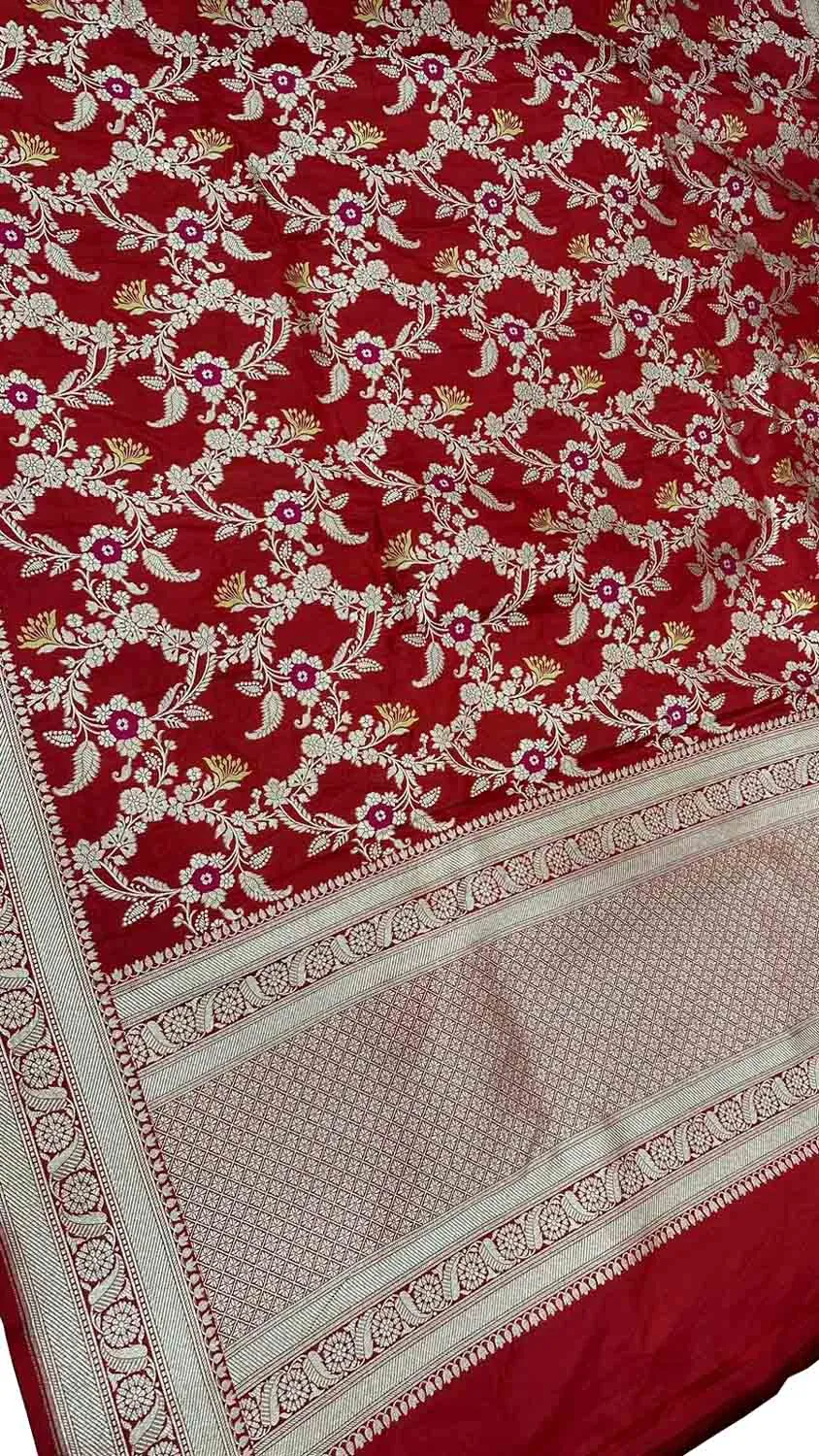 Exquisite Red Banarasi Katan Silk Handloom Dupatta