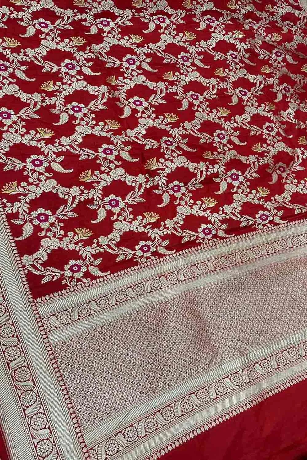 Exquisite Red Banarasi Katan Silk Handloom Dupatta