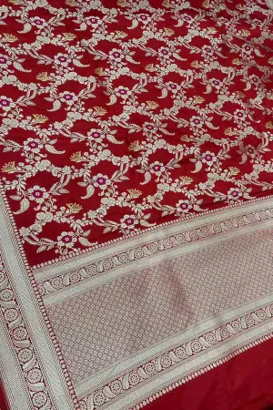 Exquisite Red Banarasi Katan Silk Handloom Dupatta