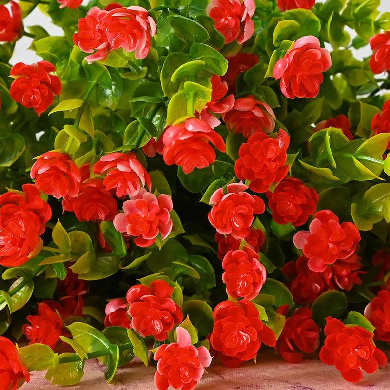 Faux Kalanchoe Flower Stick ( Bright Red) - Set of Five