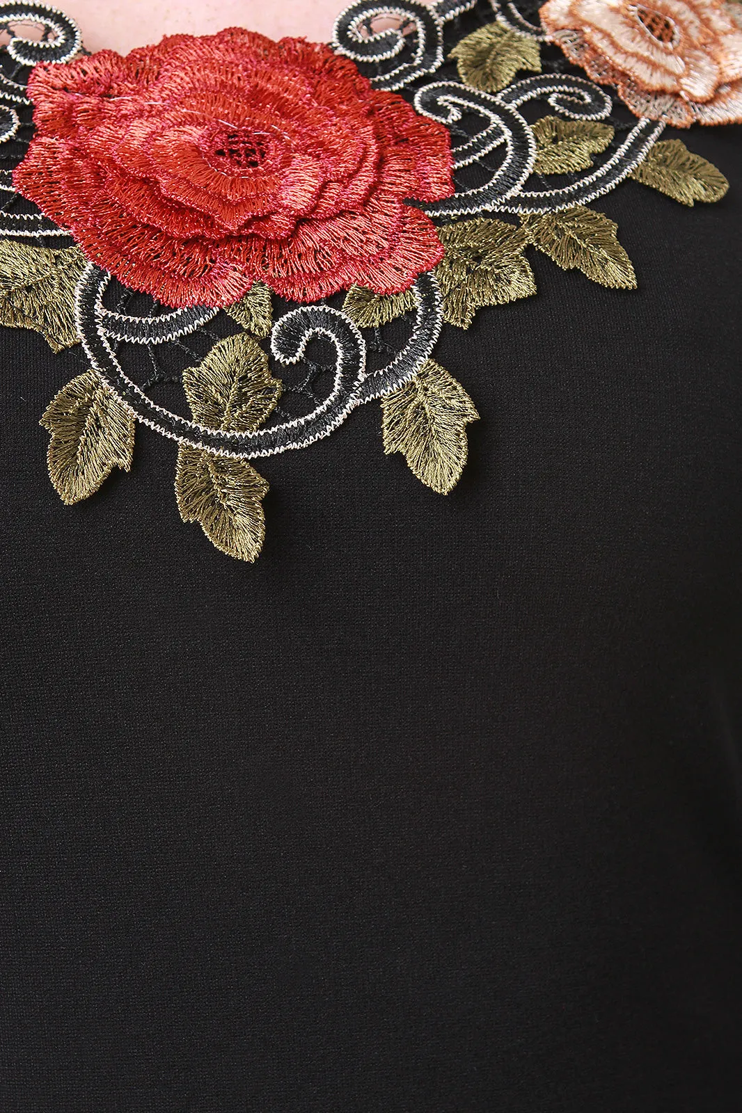Floral Embroidered Yoke Midi Dress