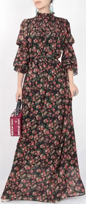 Floral-Print High-Neck Maxi Dress