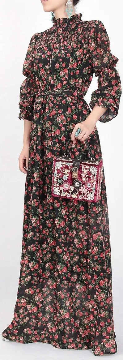 Floral-Print High-Neck Maxi Dress