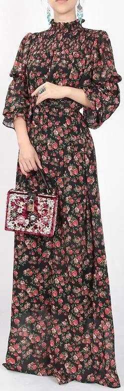 Floral-Print High-Neck Maxi Dress