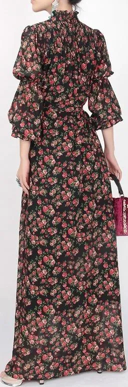Floral-Print High-Neck Maxi Dress