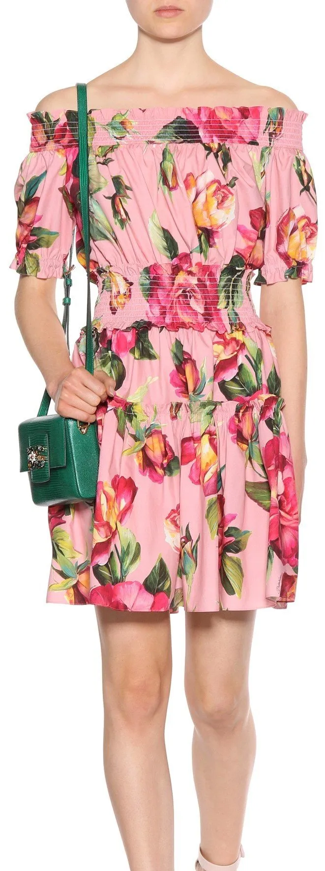 Floral Printed Off-the-Shoulder Cotton Dress