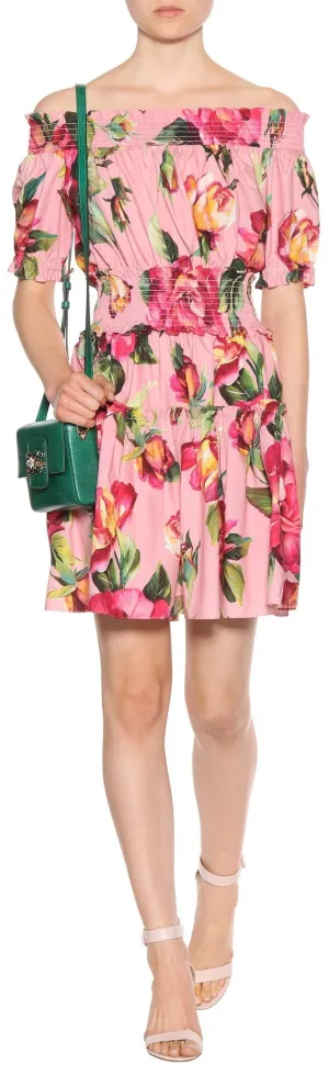 Floral Printed Off-the-Shoulder Cotton Dress