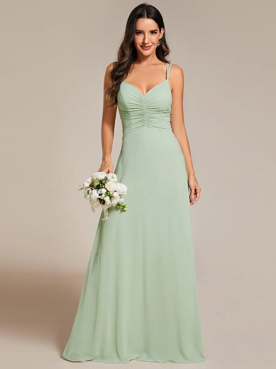 Flowy Pleated Chiffon Bridesmaid Dress with Adjustable Straps