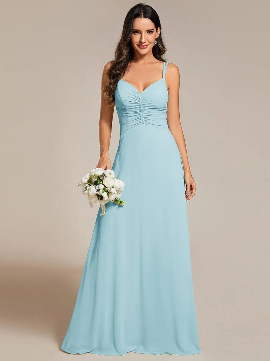 Flowy Pleated Chiffon Bridesmaid Dress with Adjustable Straps