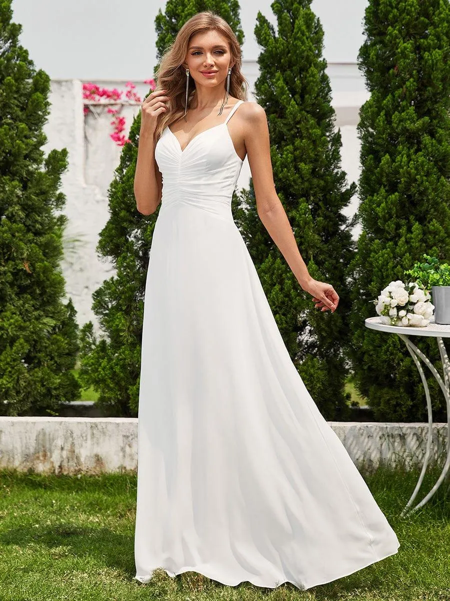 Flowy Pleated Chiffon Bridesmaid Dress with Adjustable Straps