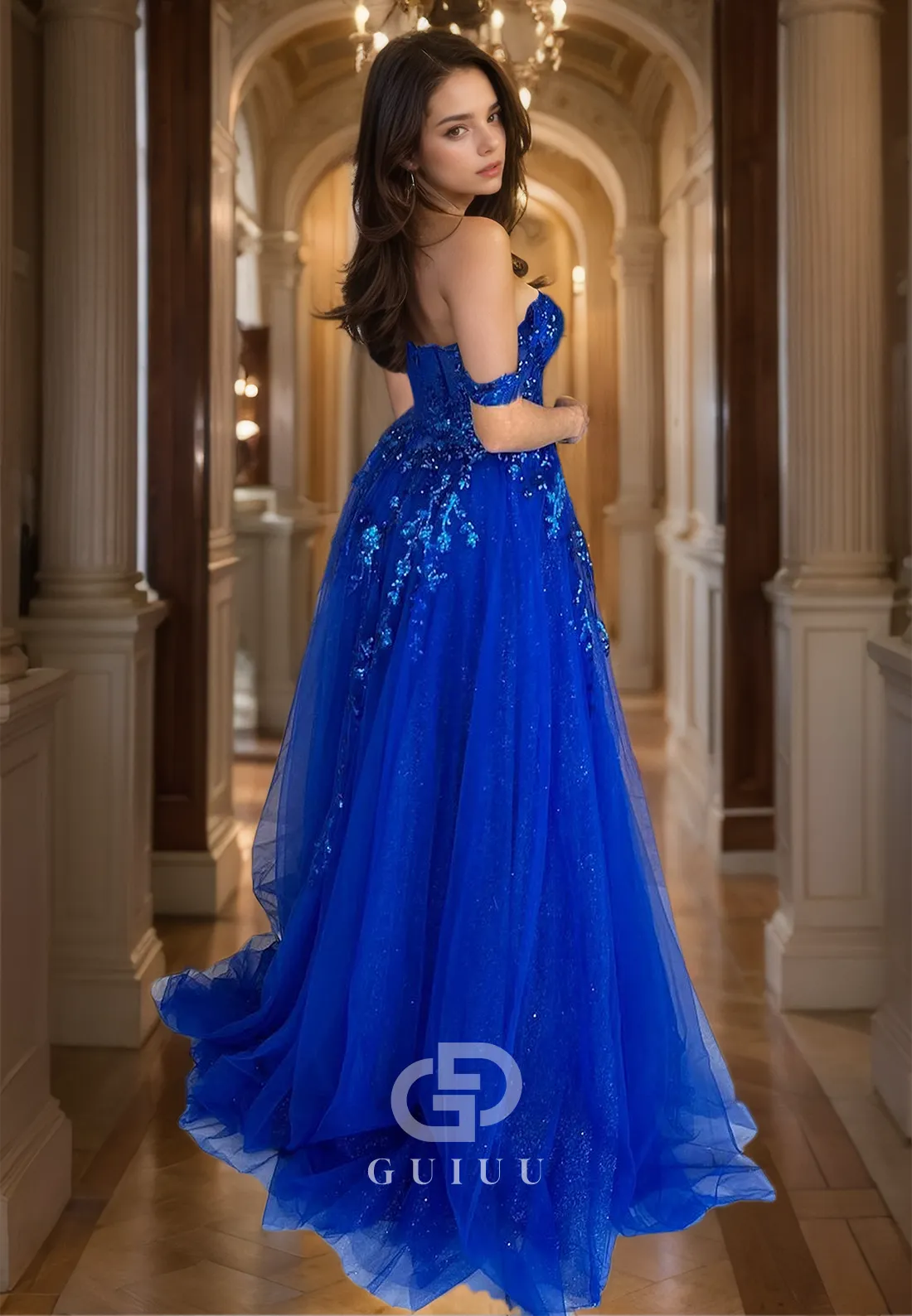 G2542 - Elegant & Luxurious A-Line Off-Shoulder Sequins Long Prom Evening Dresses