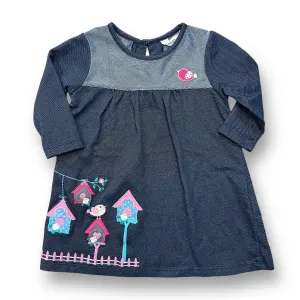Girls Beebay Size 9-12 Months Dark Blue Birdie Embroidered Long Sleeve Dress