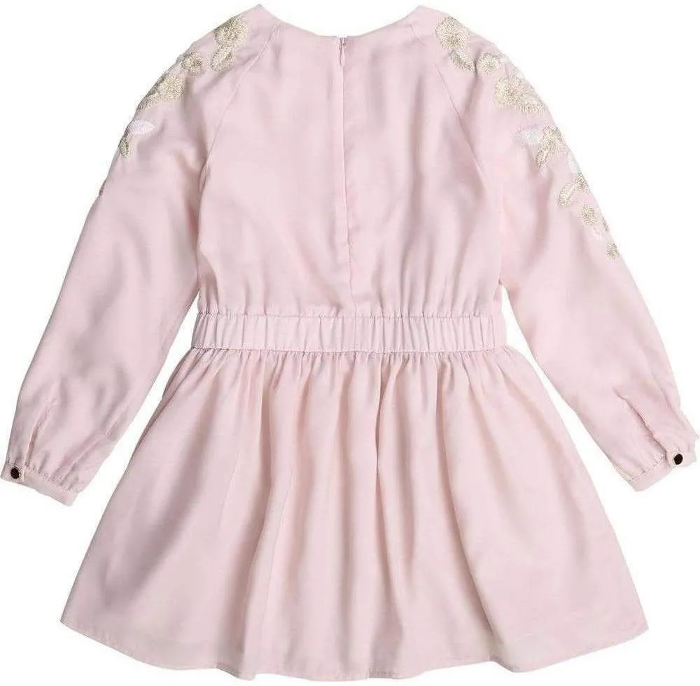 Girls Pink Embroidered Ruffle Dress