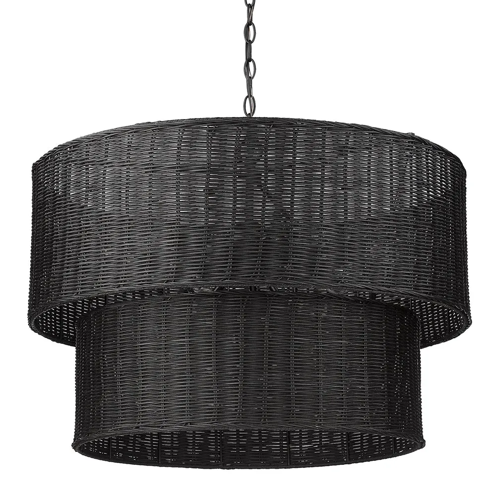 Golden Lighting 1084-6 BLK-BW Erma 6 Light 2 Tier Black Wicker Chandelier