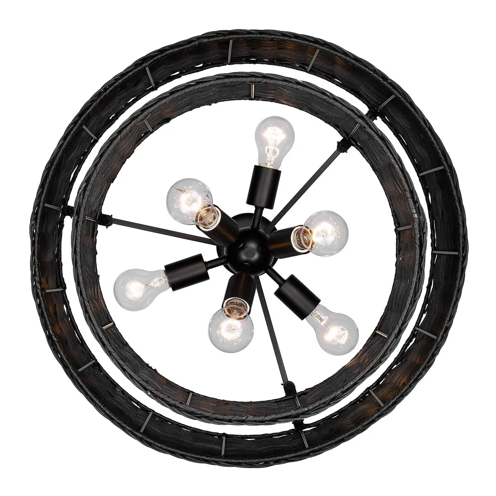 Golden Lighting 1084-6 BLK-BW Erma 6 Light 2 Tier Black Wicker Chandelier