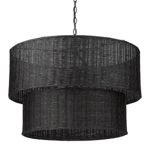 Golden Lighting 1084-6 BLK-BW Erma 6 Light 2 Tier Black Wicker Chandelier