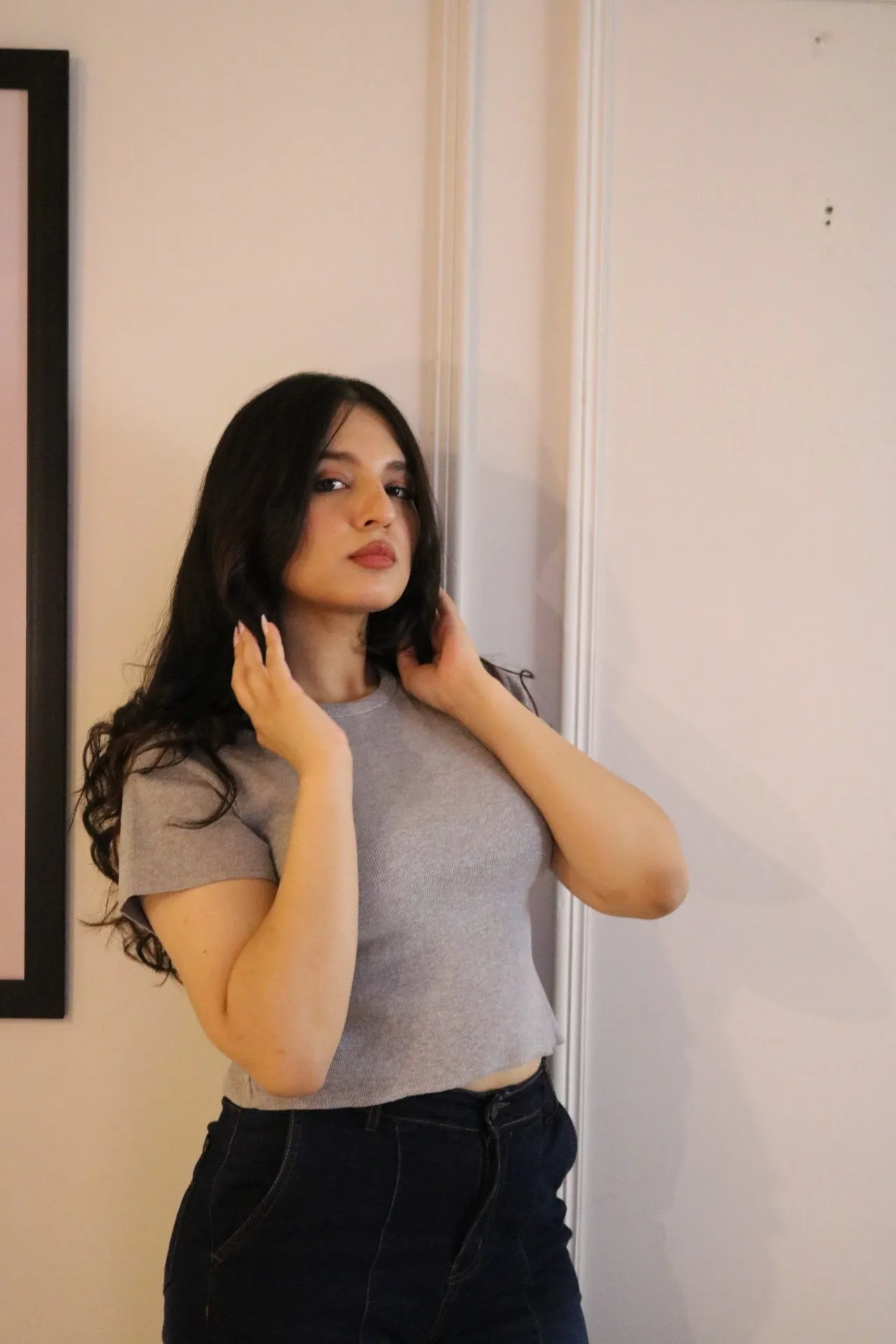 GREY RIBBED TOP