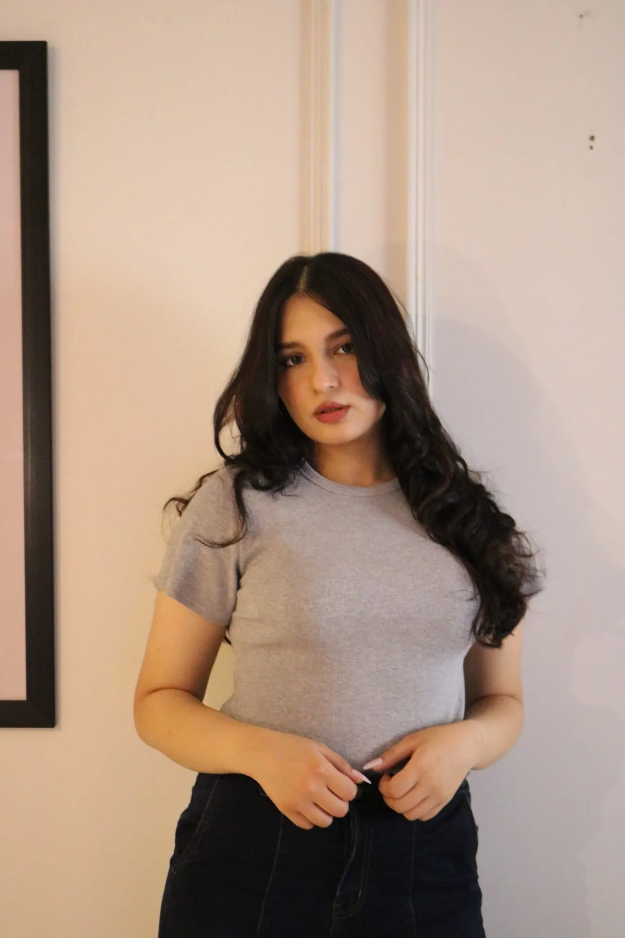 GREY RIBBED TOP