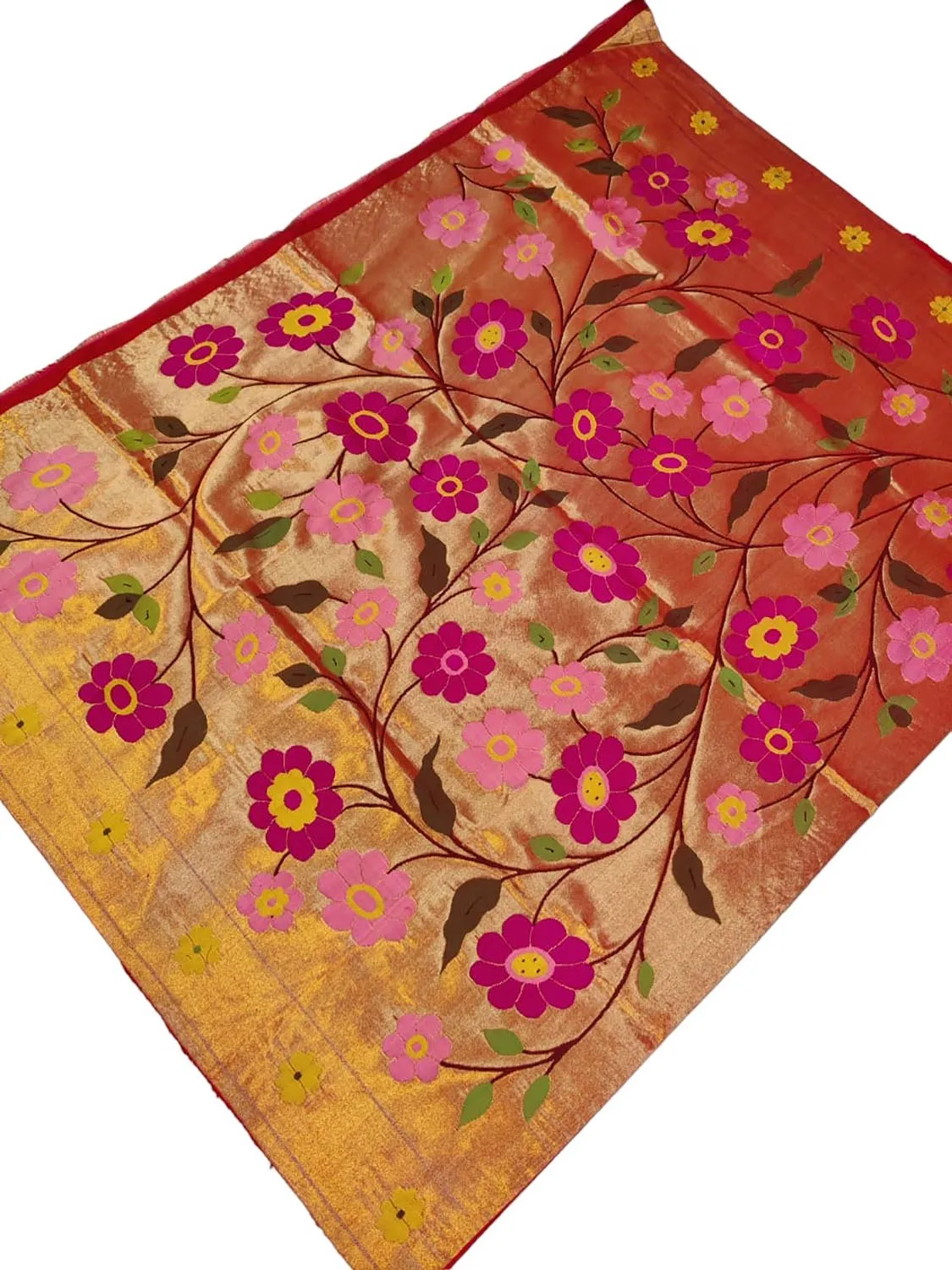 Handloom Pure Silk Brocade Paithani Blouse Fabric - Golden (1 Mtr)