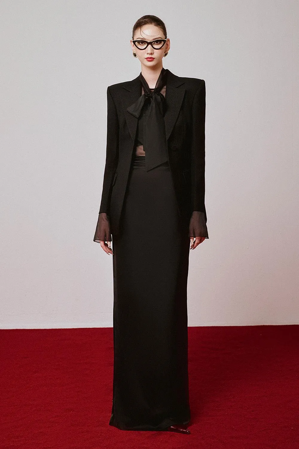 Happer Straight Long Sleeved Burlap Silk Floor Length Set
