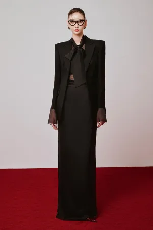 Happer Straight Long Sleeved Burlap Silk Floor Length Set