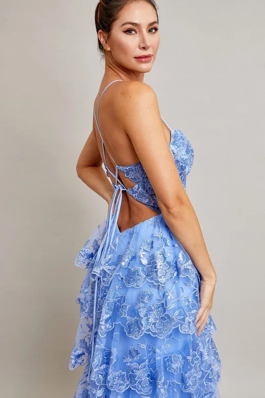 Ice Blue Sleeveless Sweetheart Bustier Corset Ruffle A Line Dress