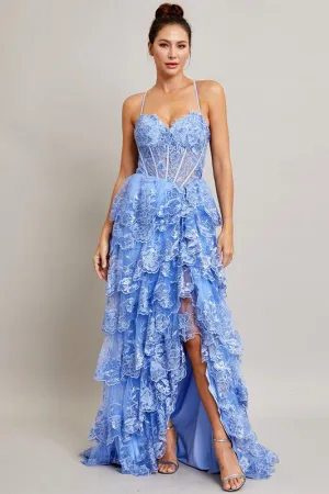 Ice Blue Sleeveless Sweetheart Bustier Corset Ruffle A Line Dress