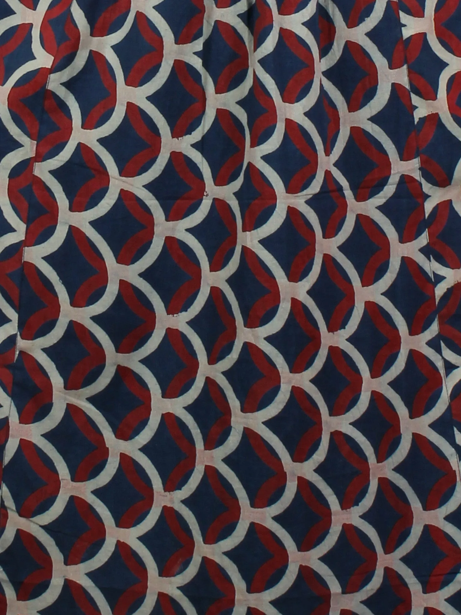 Indigo Maroon Ivory Hand Block Ajrakh Printed Cotton Knife Pleated Dress - D2347601