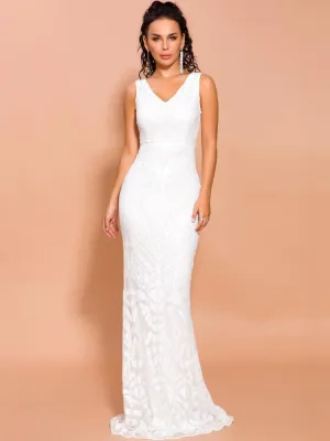 Ivory White Sequin Long Dress