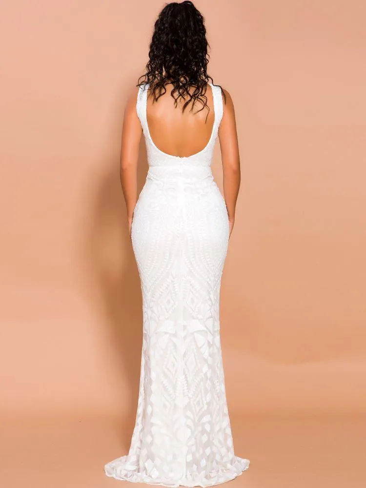 Ivory White Sequin Long Dress