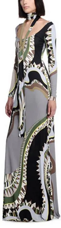 Long Abstract Printed Gown