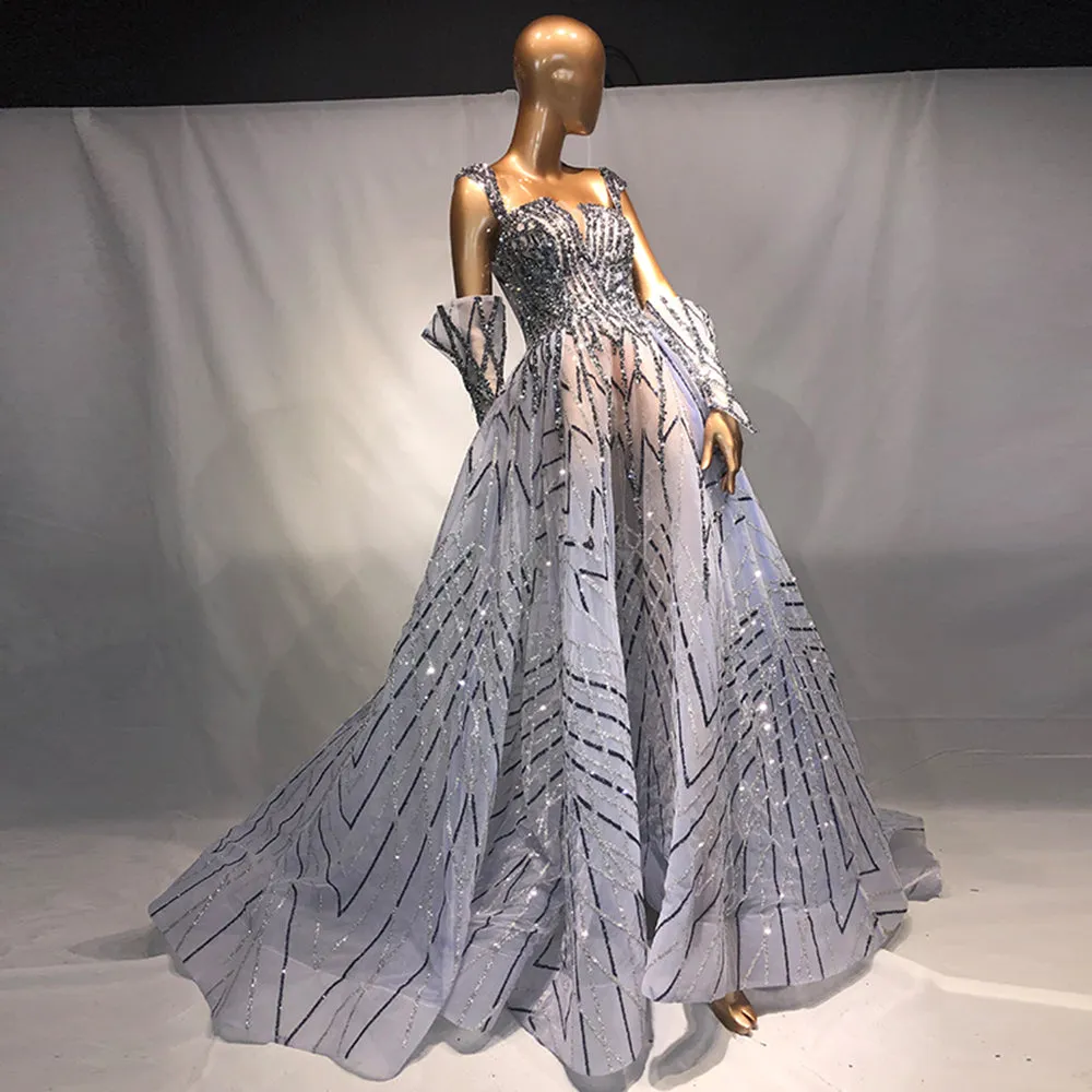 Luxury Glitter Blue Crystal Evening Dresses SS557