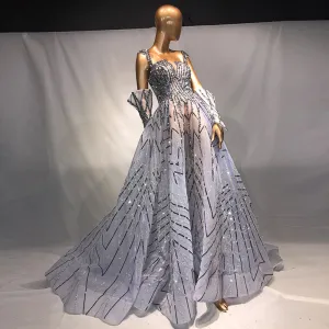 Luxury Glitter Blue Crystal Evening Dresses SS557