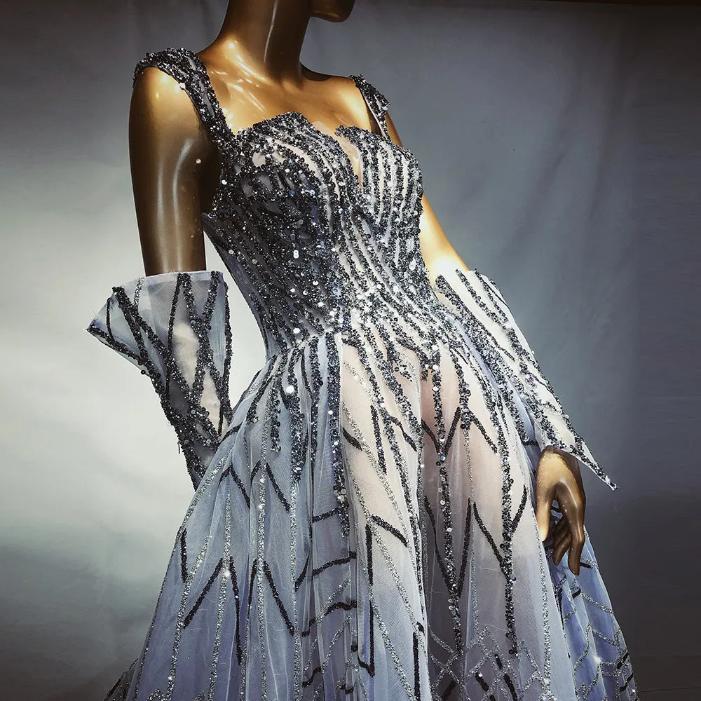Luxury Glitter Blue Crystal Evening Dresses SS557