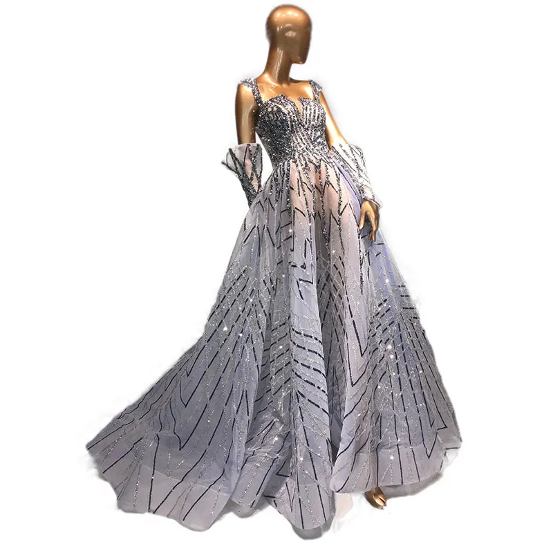 Luxury Glitter Blue Crystal Evening Dresses SS557