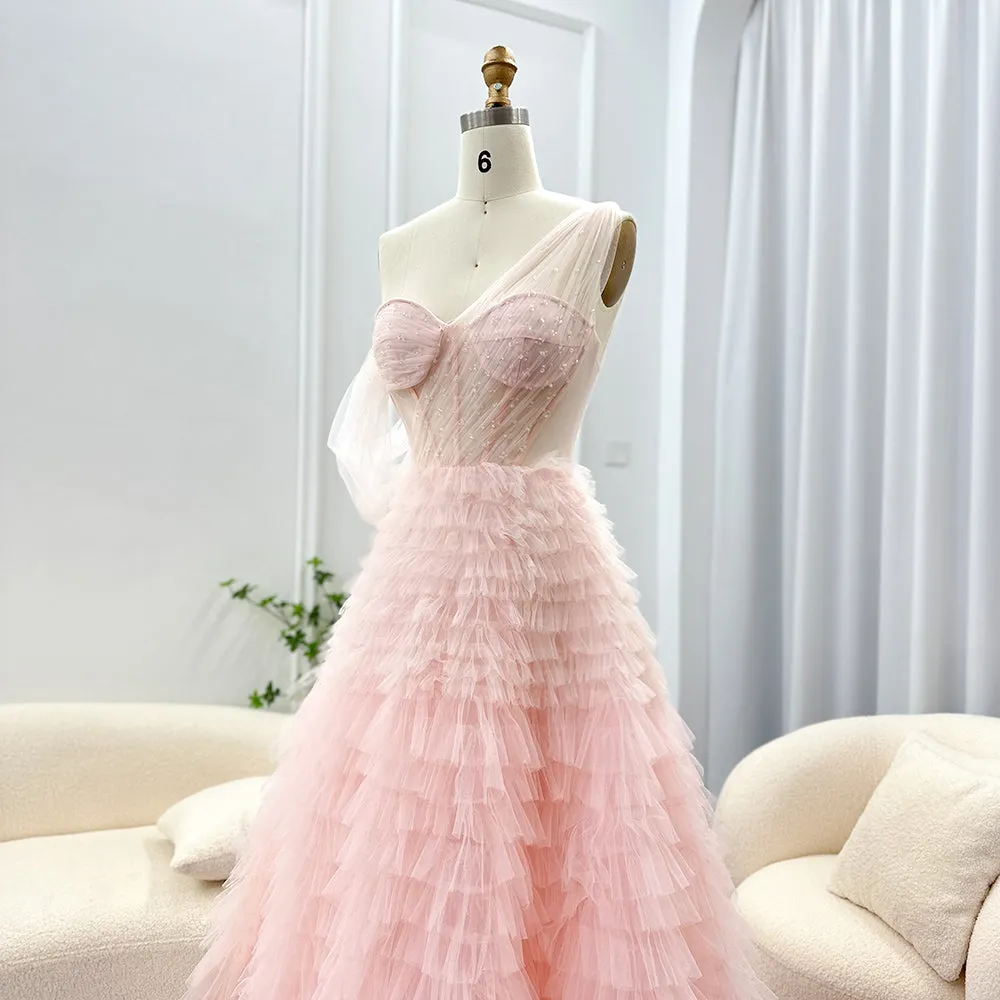 Luxury Pink One Shoulder Evening Dress SF085