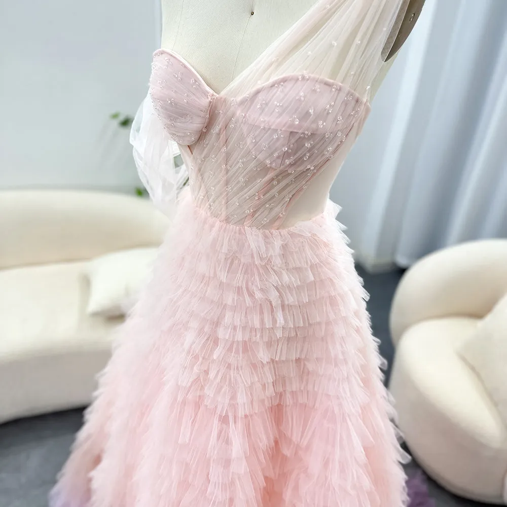Luxury Pink One Shoulder Evening Dress SF085