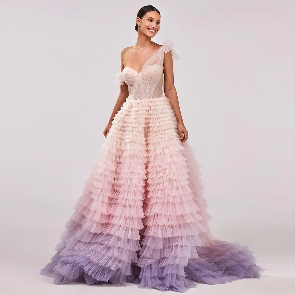 Luxury Pink One Shoulder Evening Dress SF085